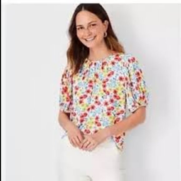 🌸 Ann Taylor Floral Puff Sleeve Blouse - Size S - Picture 1 of 7